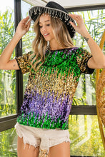 Purple/Green/Must Mardi Gras Color Block Sequin Top