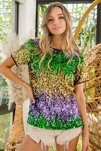 Purple/Green/Must Mardi Gras Color Block Sequin Top