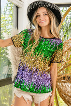 Purple/Green/Must Mardi Gras Color Block Sequin Top