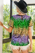 Purple/Green/Must Mardi Gras Color Block Sequin Top