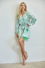 Green Abstract Penguin Print Button Down Dress