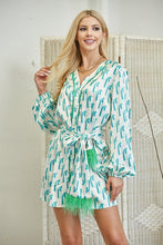 Green Abstract Penguin Print Button Down Dress