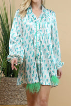 Green Abstract Penguin Print Button Down Dress
