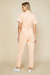 Apricot Short Sleeve Washed Utility Jumpsuit