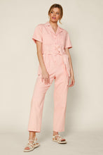 Peach Short Sleeve Washed Utility Jumpsuit