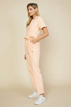 Apricot Short Sleeve Washed Utility Jumpsuit