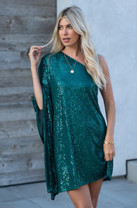 Teal Sparkle One Shoulder Statement Dress