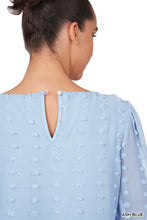 Ash Blue Swiss Dot Round Neck Blouse