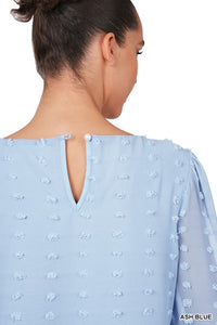 Ash Blue Swiss Dot Round Neck Blouse