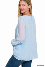 Ash Blue Swiss Dot Round Neck Blouse
