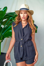 Black Linen Padded Vets & Shorts Set