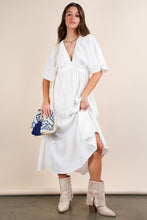 White Mineral Washed Elastic Neck Detail Midi Dress