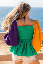 Green/Purple/Must Mardi Gras Color Block Gauze Baby Doll Top