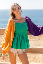 Green/Purple/Must Mardi Gras Color Block Gauze Baby Doll Top