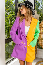 Purple/Mustard/Green Mardi Gras Color Block Single Blazer