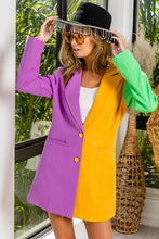 Purple/Mustard/Green Mardi Gras Color Block Single Blazer