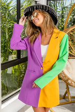 Purple/Mustard/Green Mardi Gras Color Block Single Blazer