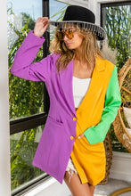 Purple/Mustard/Green Mardi Gras Color Block Single Blazer