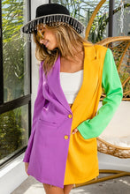 Purple/Mustard/Green Mardi Gras Color Block Single Blazer