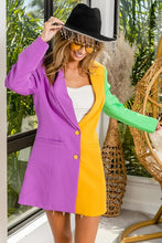 Purple/Mustard/Green Mardi Gras Color Block Single Blazer