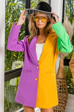 Purple/Mustard/Green Mardi Gras Color Block Single Blazer