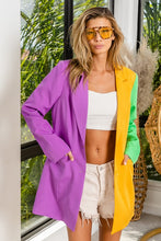 Purple/Mustard/Green Mardi Gras Color Block Single Blazer