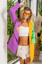 Purple/Mustard/Green Mardi Gras Color Block Single Blazer