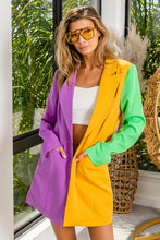 Purple/Mustard/Green Mardi Gras Color Block Single Blazer