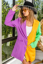 Purple/Mustard/Green Mardi Gras Color Block Single Blazer