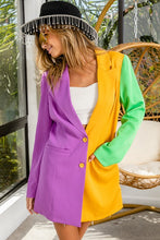 Purple/Mustard/Green Mardi Gras Color Block Single Blazer