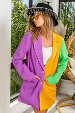 Purple/Mustard/Green Mardi Gras Color Block Single Blazer