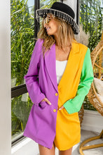 Purple/Mustard/Green Mardi Gras Color Block Single Blazer