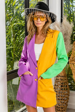 Purple/Mustard/Green Mardi Gras Color Block Single Blazer