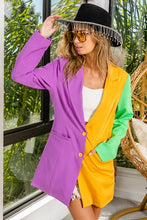 Purple/Mustard/Green Mardi Gras Color Block Single Blazer