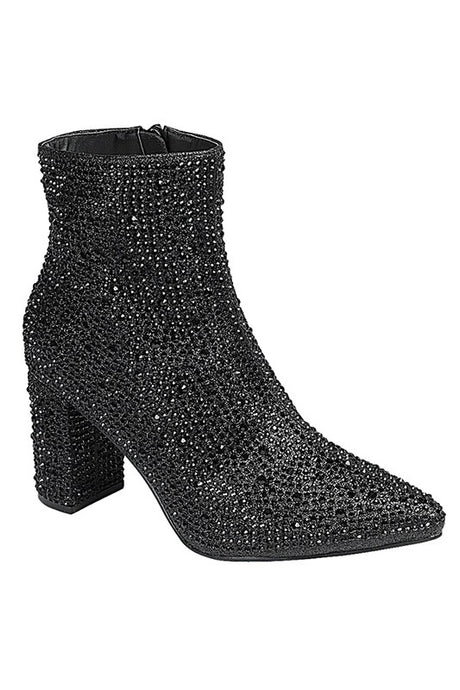 Black Rhinestone Casual Boots