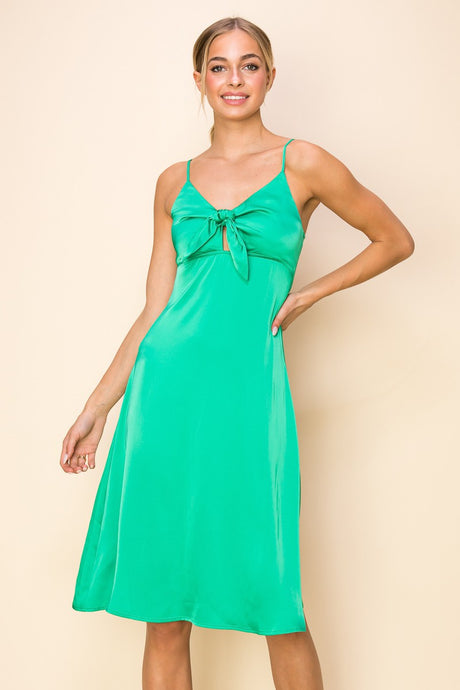 Green Front Tie Midi Dress