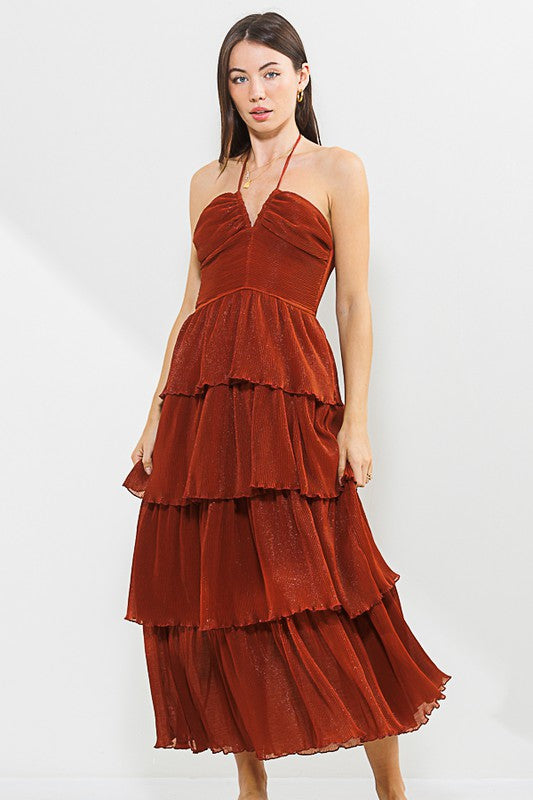 Brown Pleated Dress