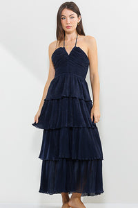Navy Pleated Dress