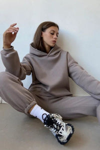 Khaki Hoodie Loungewear Sweats Set
