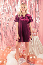 Wine Puff Sleeve Velvet Mini Dress