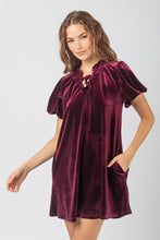 Wine Puff Sleeve Velvet Mini Dress