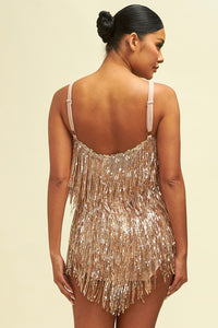 Rosegold Sequin Fringe Mini Dress
