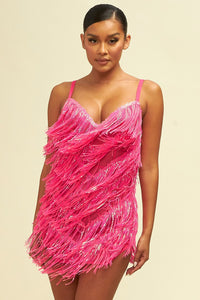 Neon Pink Sequin Fringe Mini Dress