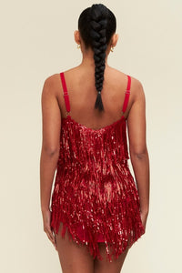 Red Sequin Fringe Mini Dress