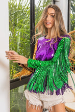 Purple/Mustard/Green Mardi Gras Fringe Detailed Sequins Crop Top