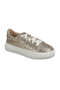 Gold Low Top, Laced Sneakers With Rhinestone Details