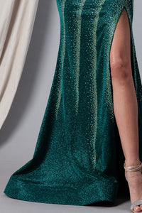 Emerald Hotfix Rhinestone Trumpet Gown