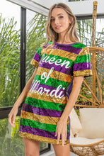 Purple Mardi Gras Printed Color Block Sequins Dress