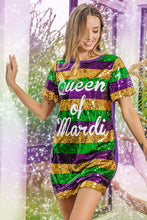Purple Mardi Gras Printed Color Block Sequins Dress