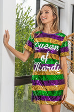 Purple Mardi Gras Printed Color Block Sequins Dress